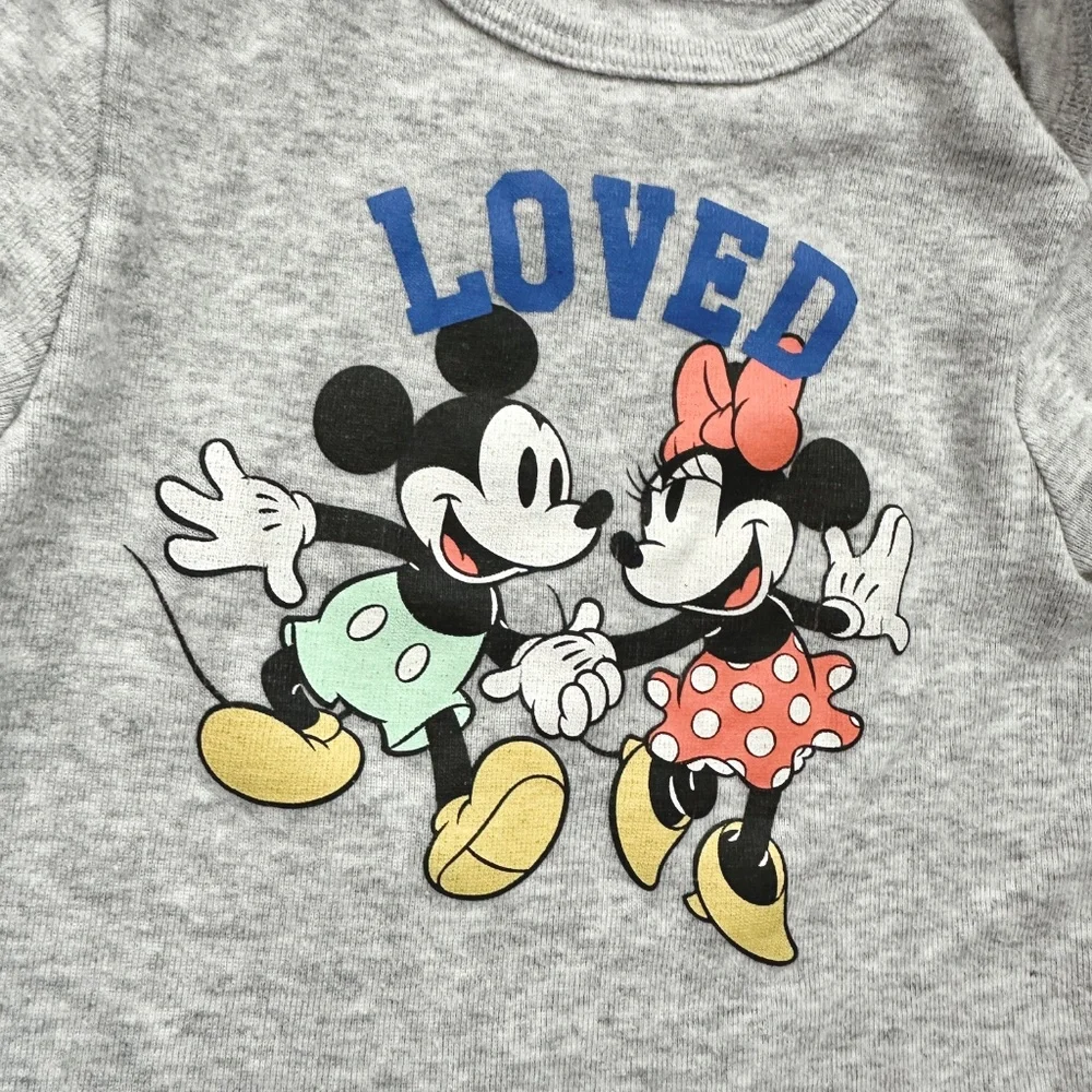 Gender Neutral Gray Disney Mickey and Minnie Onesie Size 3M